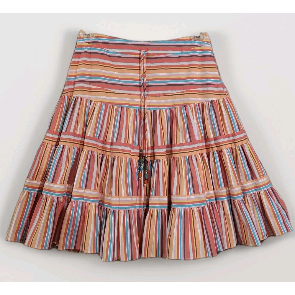 Tommy Hilfiger Tiered Skirt Sz 4 Y2K 2005 Striped Multicolor Beaded Preppy Boho